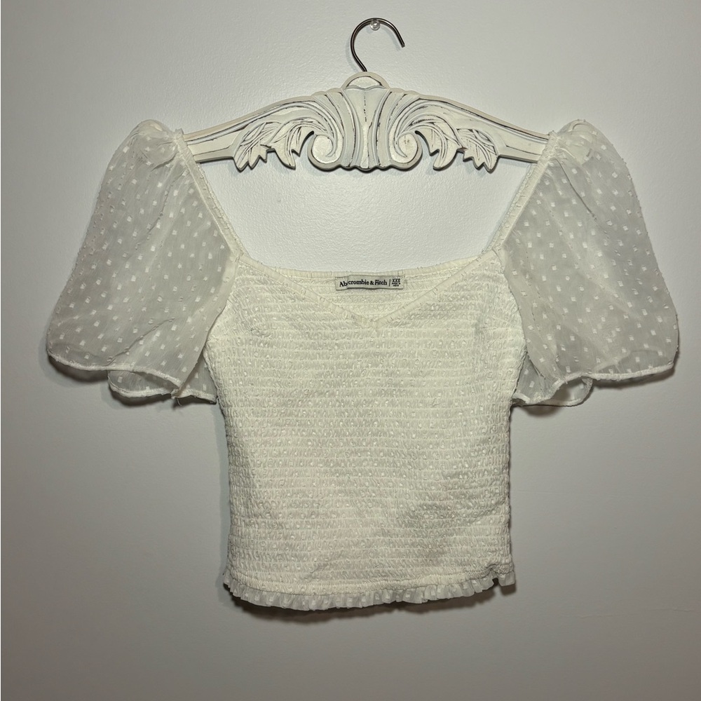 Abercrombie & Fitch Ivory Puff Sleeve Smocked Top Vintage Style White Shirt